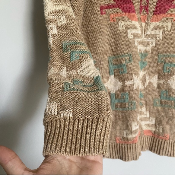 Ralph Lauren Tan Aztec Southwestern Sweater Cotton/Linen Blend Size L - Picture 3 of 9